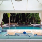 Cabana – Special Custom Patio Canopy Cabana – with cupola – post drapes and functional drapes – Miami Awning – 1202
