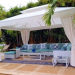 Cabana – Special Custom Patio Canopy Cabana – with cupola – post drapes and functional drapes – Miami Awning – 1200