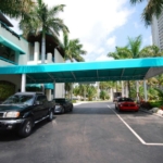 Commercial Entrance Canopy by Miami Awning installed for Restaurant – Gable style – side elevation