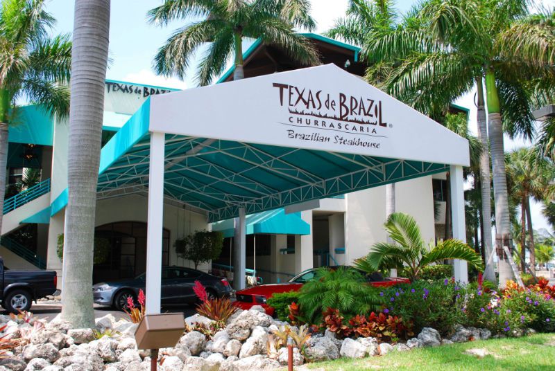 Commercial Entrance Canopy by Miami Awning installed for Texas de Brazil at the Miami Beach Marina