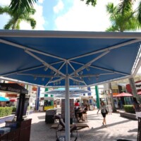 Free Standing Shade Structure - Bayside Marketplace - Miami, FL miami-awning-architectural-umbrella-non-collapsible-hexagonal-style